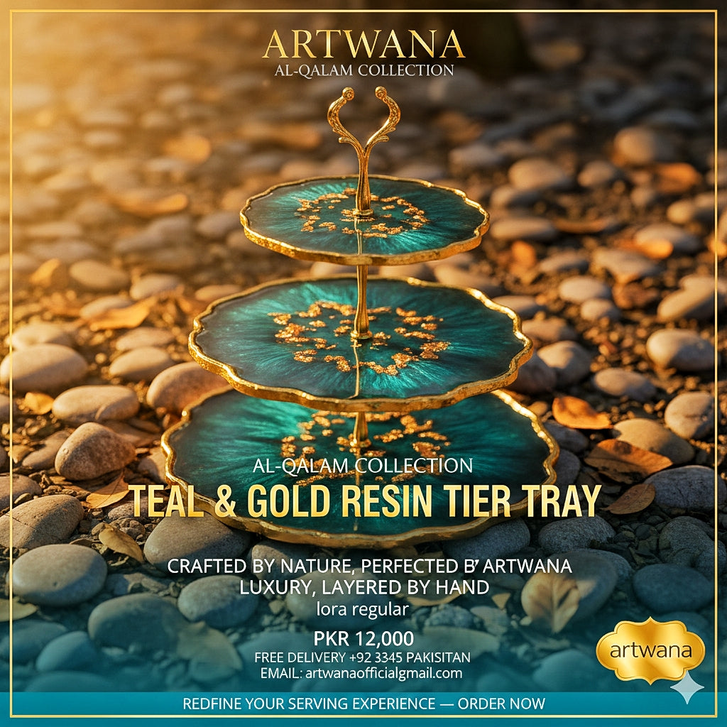 teal and gold resin tray